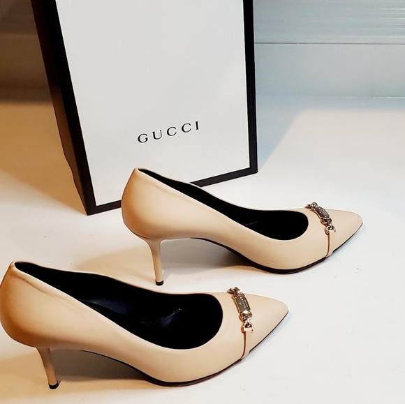 GUCCI LEATHER CLASSIC LOGO HIGH HEEL PUMPS